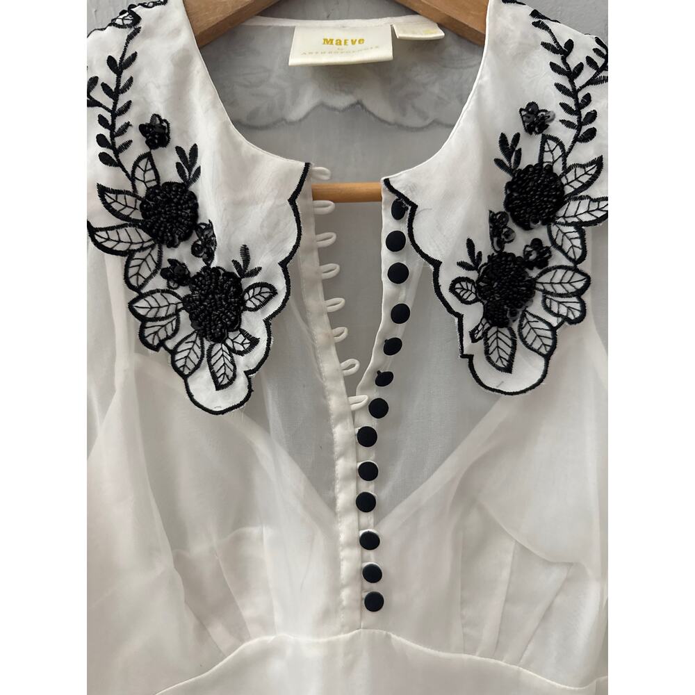 Anthropologie Maeve Sheer Puff Sleeve Blouse White Size 10 - Picture 7 of 10